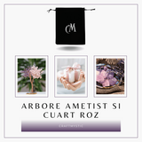 Copacel Decorativ cu Ametist si Cuart Roz pe Baza de Agat - Armonie si Energie - 20 cm, 280 Pietricele
