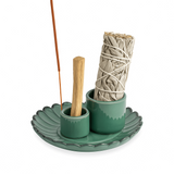 Suport 3 in 1 ceramic verde floare - Palo Santo, Salvie si Betisoare