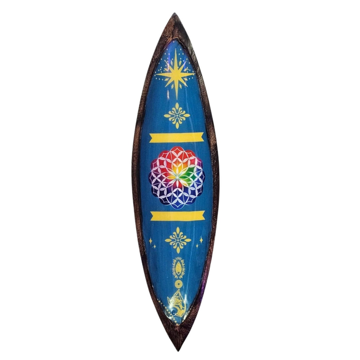 Suport betisoare parfumate din mango wood cu insertie emailata Mandala