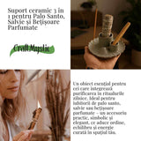 Suport ceramic 3 in 1 pentru salvie, Palo Santo si betisoare parfumate - model rotund