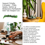 Suport 3 in 1 ceramic verde floare - Palo Santo, Salvie si Betisoare