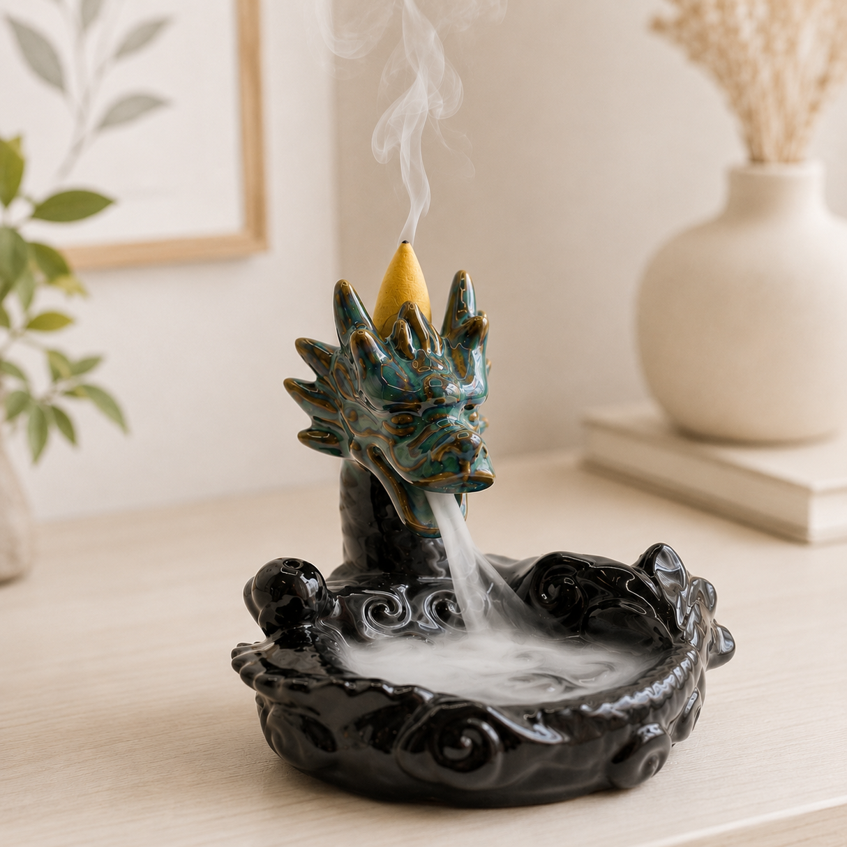 Suport Ceramic Dragon pentru Conuri Parfumate – Protectie Spirituala si Atmosfera Zen