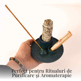 Suport ceramic 3 in 1 pentru salvie, Palo Santo si betisoare parfumate – model rotund