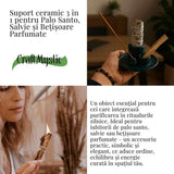 Suport ceramic 3 in 1 pentru salvie, Palo Santo si betisoare parfumate – model rotund