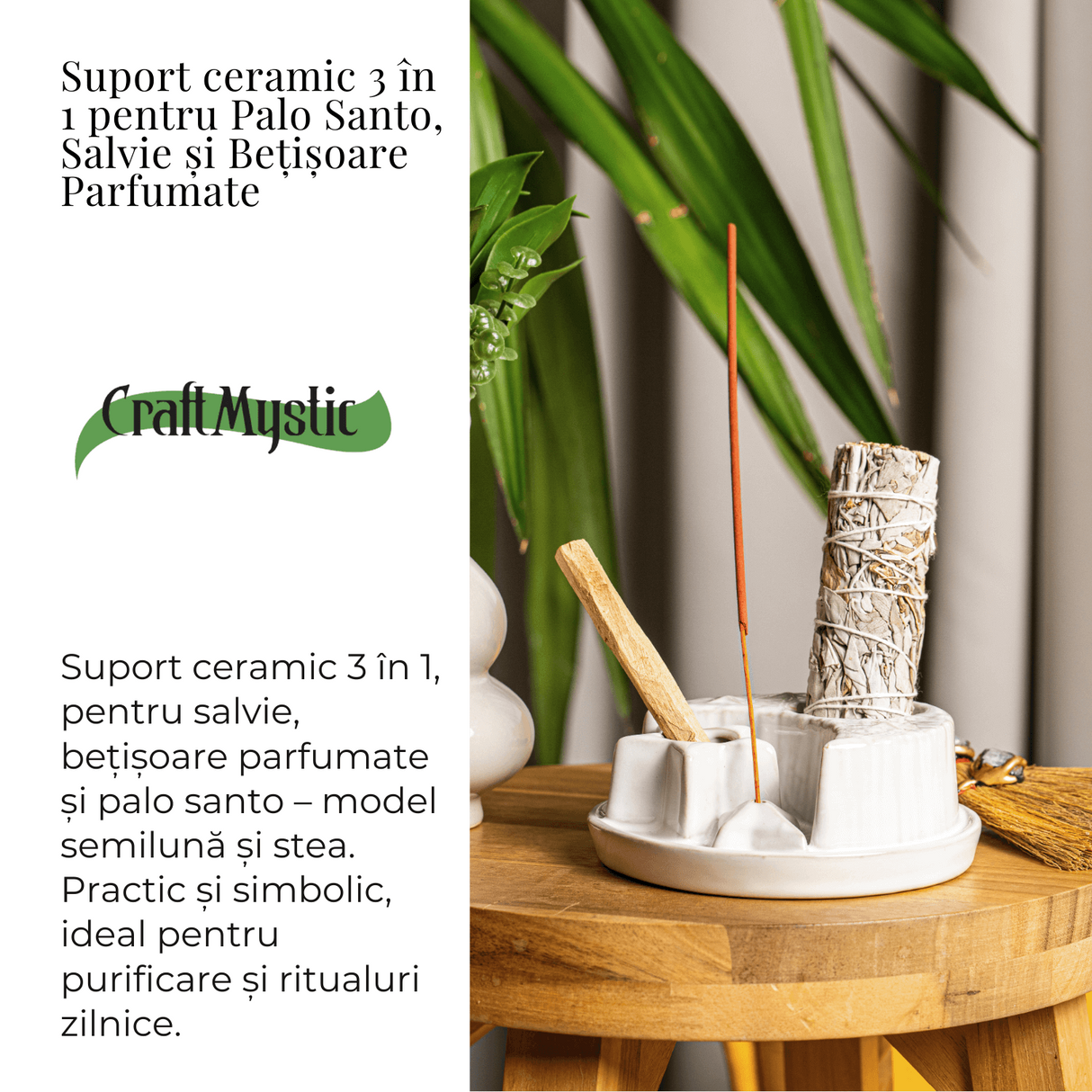 Suport ceramic 3 in 1 Semiluna Stea - Palo Santo, Salvie si Betisoare
