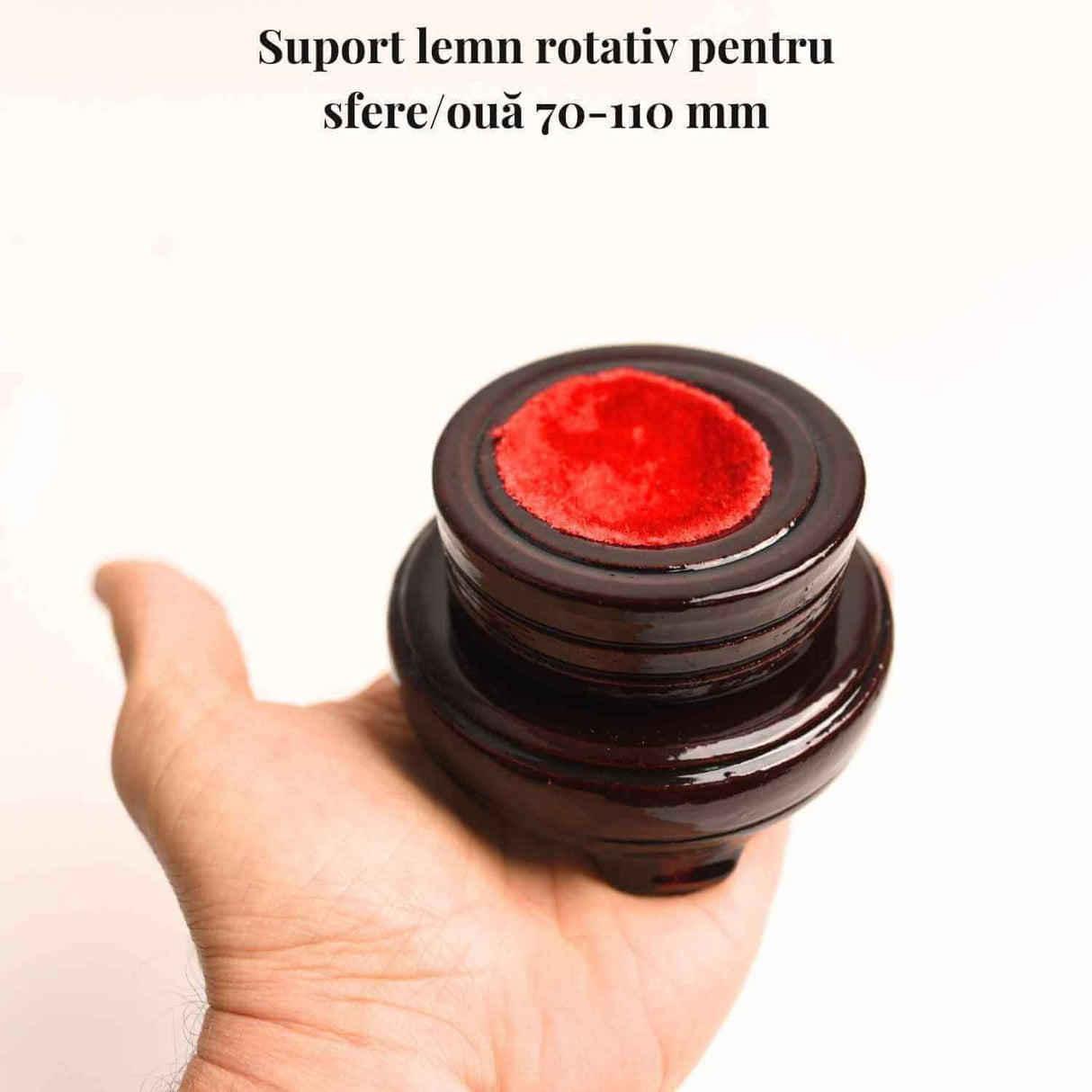 Suport lemn rotativ pentru sfere, oua si obiecte sferice 4-6 cm - Expunere eleganta si rotativa