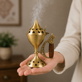 Arzator de Conuri din Alama cu Maner din Lemn – Ritual de Purificare si Relaxare Spirituala