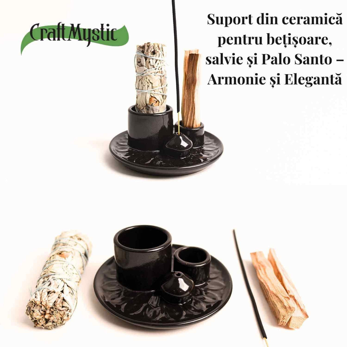Suport ceramica pentru salvie, palo santo si betisoare - Eleganta si purificare