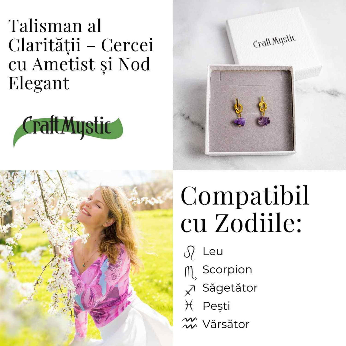 Talisman al Claritatii - Cercei cu Ametist si Nod Elegant