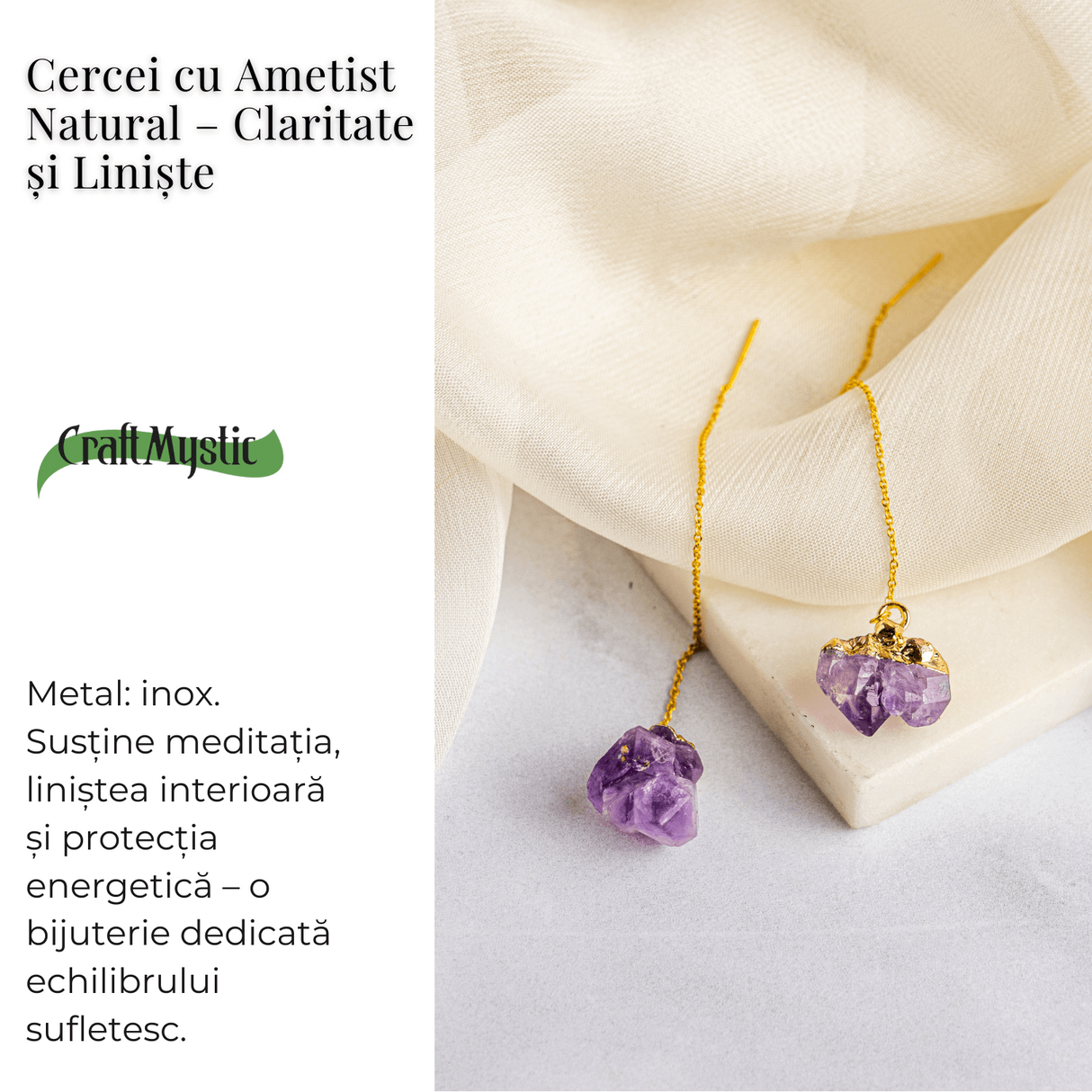 Claritate si Liniste - Cercei cu Ametist Natural