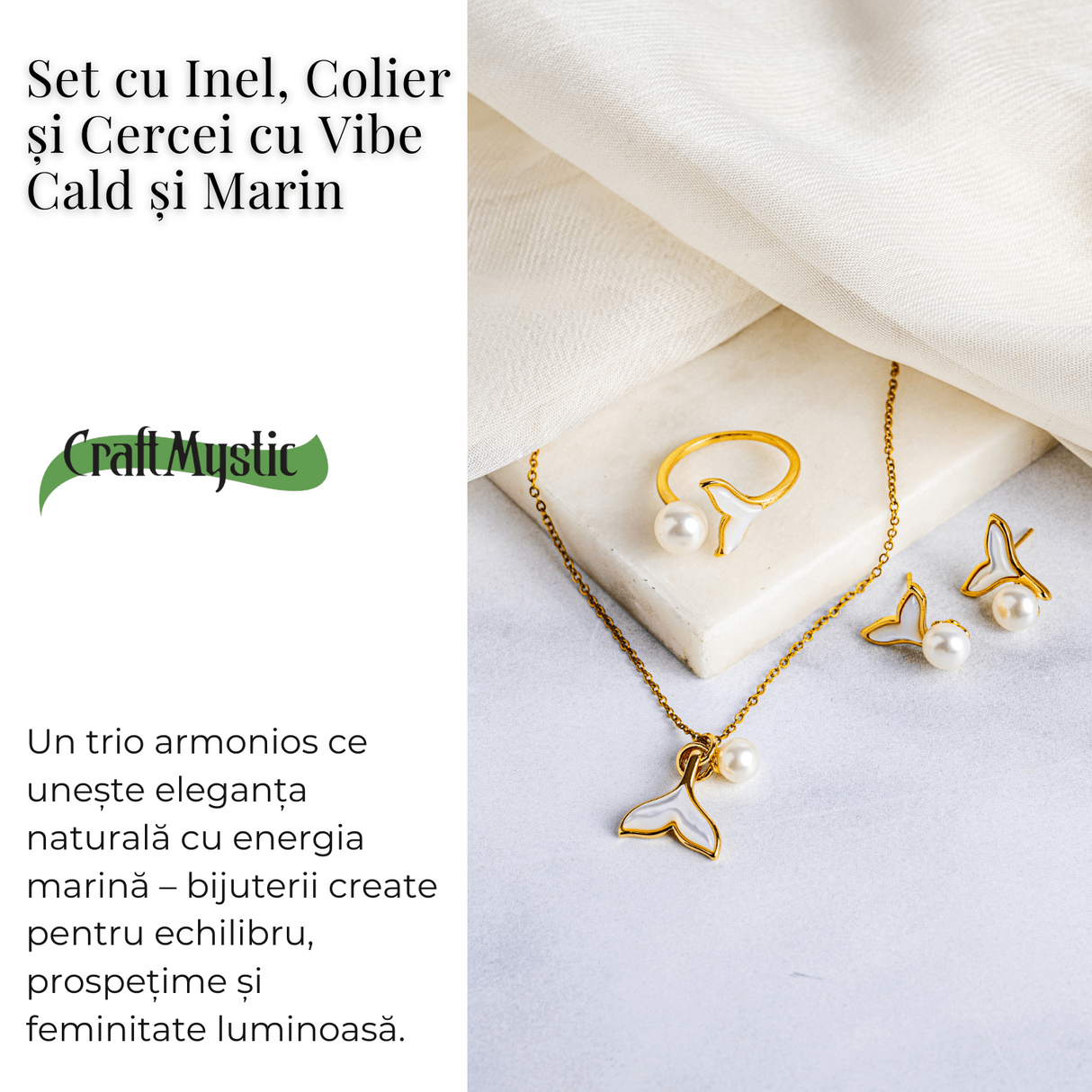 Bijuterii in armonie - Set cu Inel, colier si cercei cu vibe cald si marin
