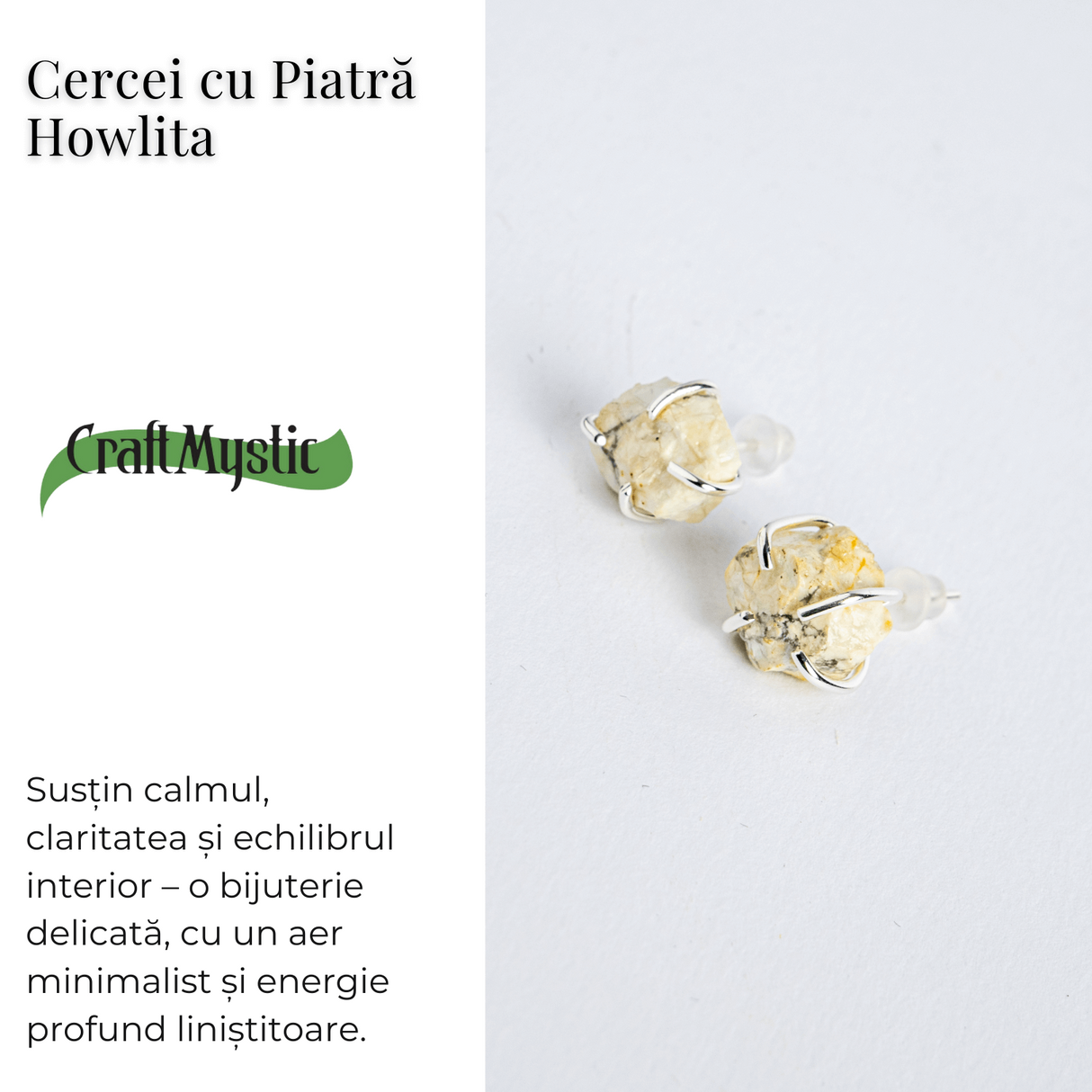 Cercei argintii cu piatra Howlita - Minimalism cu energie linistitoare