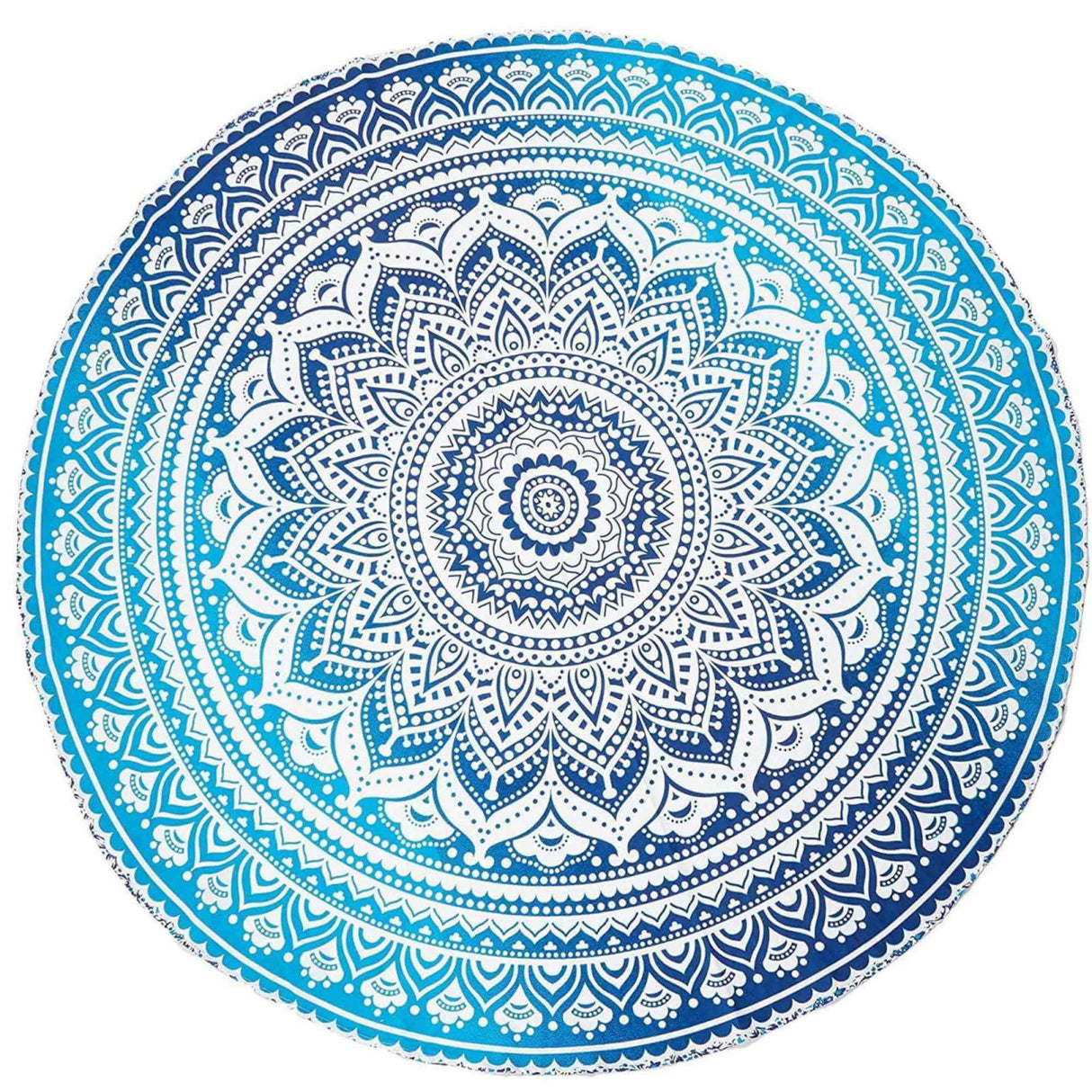 Panza Rotunda 125 cm pentru Plaja cu Model Mandala, Realizata Manual - Covor Indian din Bumbac pentru Decor Boho/Masa/Exercitii de Yoga si Picnic