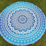 Panza Rotunda 125 cm pentru Plaja cu Model Mandala, Realizata Manual - Covor Indian din Bumbac pentru Decor Boho/Masa/Exercitii de Yoga si Picnic