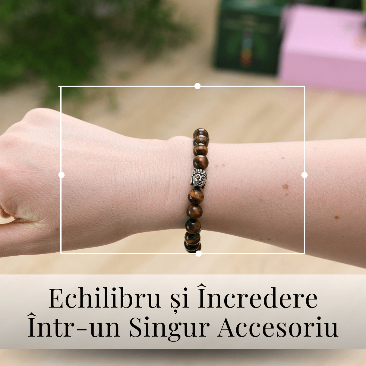 Bratara Elastica cu Margele 8mm din Piatra Naturala Ochi de Tigru si Pandantiv Buddha