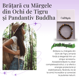 Bratara Elastica cu Margele 8mm din Piatra Naturala Ochi de Tigru si Pandantiv Buddha