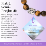 Bratara Elastica cu Margele 8mm din Piatra Naturala Ochi de Tigru si Pandantiv Buddha