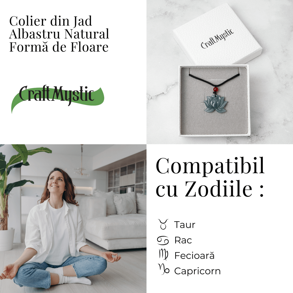 Puritate si Liniste - Colier Lotus din Jad Albastru de Guatemala