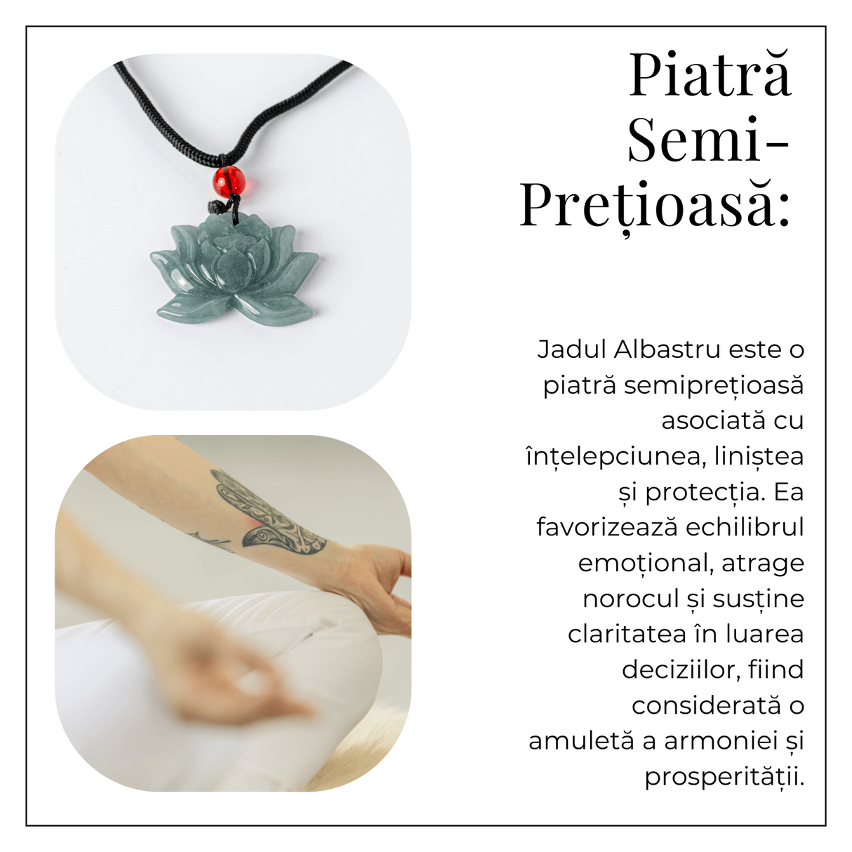 Puritate si Liniste - Colier Lotus din Jad Albastru de Guatemala
