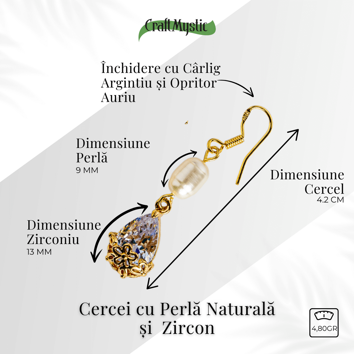 Cercei cu Perla Naturala si Zircon - Feminitate Discreta si Rafinament