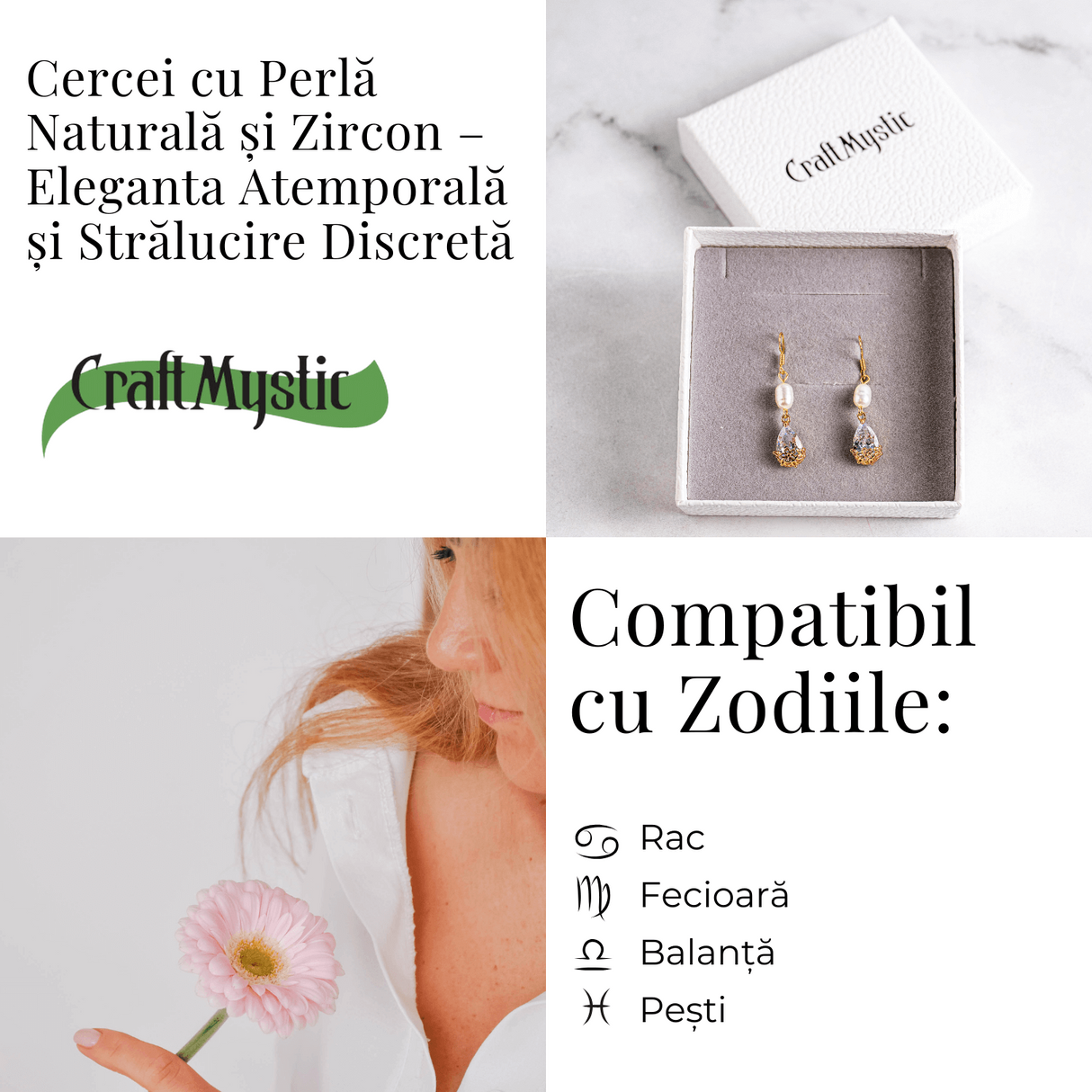 Cercei cu Perla Naturala si Zircon - Feminitate Discreta si Rafinament