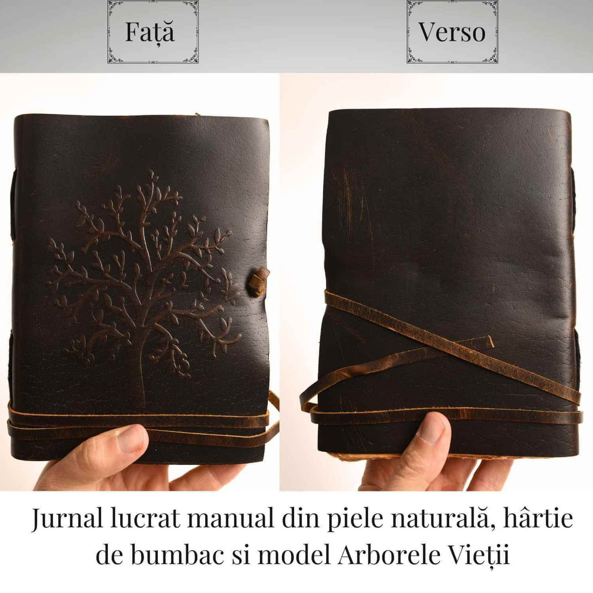 Jurnal piele naturala cu Arborele Vietii si hartie de bumbac - Creativitate si conexiune spirituala