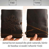 Jurnal piele naturala cu Arborele Vietii si hartie de bumbac - Creativitate si conexiune spirituala