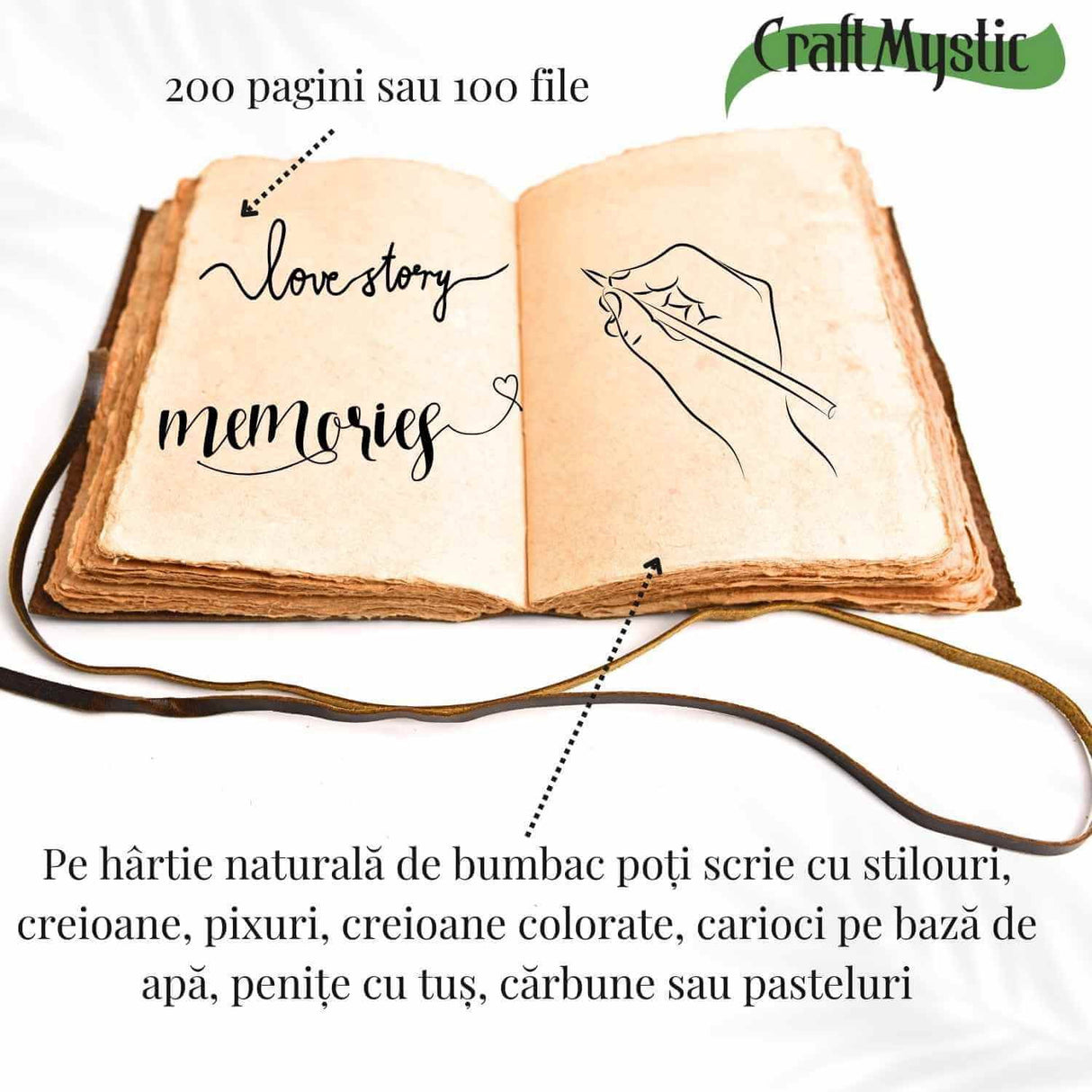 Jurnal piele naturala cu Arborele Vietii si hartie de bumbac - Creativitate si conexiune spirituala