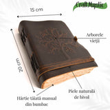 Jurnal piele naturala cu Arborele Vietii si hartie de bumbac alba – Creativitate si conexiune spirituala