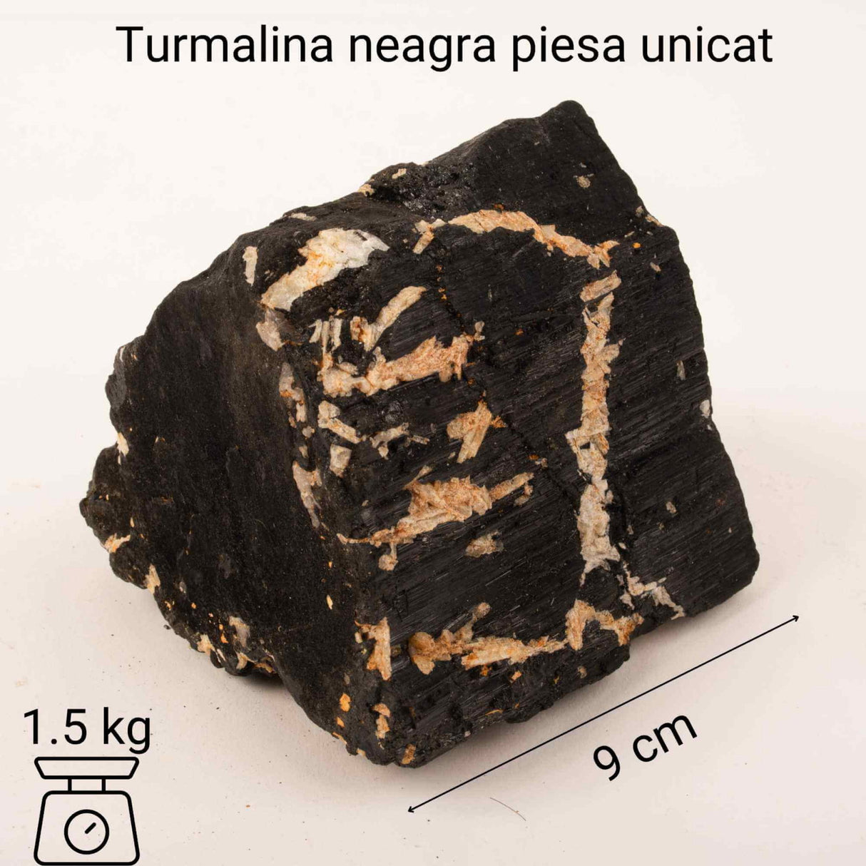 Cristal natural unicat de vindecare Turmalina neagra unicat 9 cm 1.5 kg - Pentru energie pozitiva, protectie