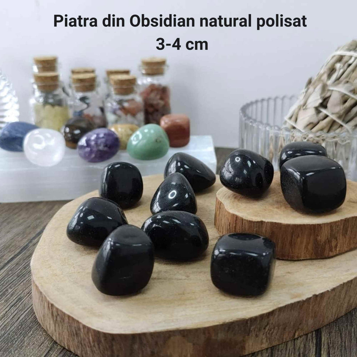 Piatra din Obsidian Negru Polisat (Rulat) 3-4 cm Ideale pentru Reiki si Vindecare Energetica