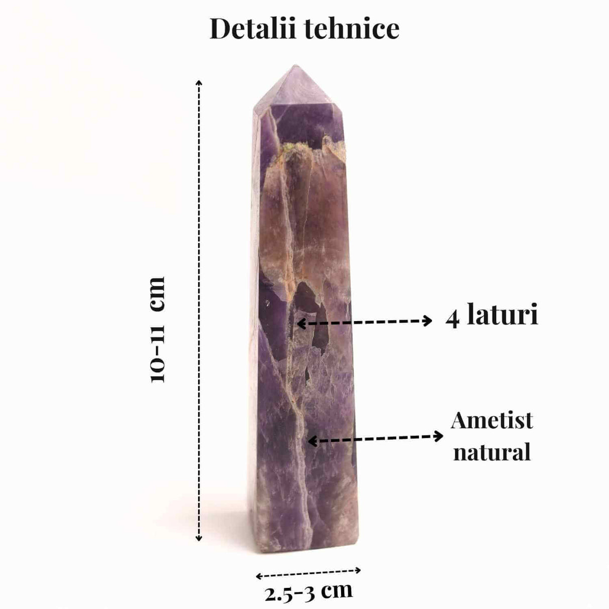 Turn din Ametist cu 4 laturi 11-13 cm – Claritate mentala si echilibru spiritual