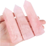Turn Obelisc de 10-11 cm din Cuart Roz Natural, Bagheta Mare de Cristal Vindecator cu 6 Fatete pentru Reiki, Chakra, Terapie de Meditatie