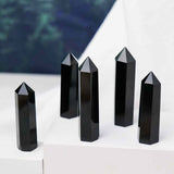 Turn de 9-10 cm din cristal semipretios vindecator hexagonal Obsidian - Obelisc pentru meditatie