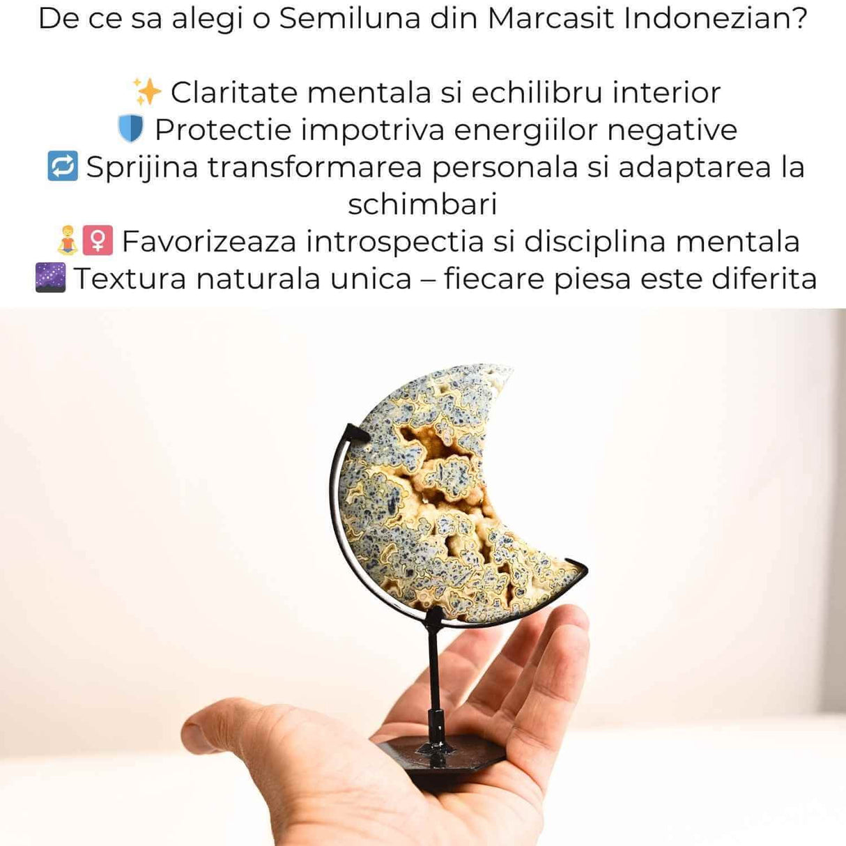 Semiluna din Marcasit Indonezian - Sculptata manual, introspectie si claritate