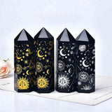 Turn din Cristal de Obsidian Natural de 9-10 cm cu Model Stea si Luna Acoperit cu Auriu - Bagheta pentru decor, meditatie