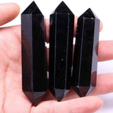 Turn Hexagonal Dublu Varf din Obsidian Negru inaltime de 7-9 cm - cristal de protectie puternic, care actioneaza ca un scut impotriva negativitatii si a stresului