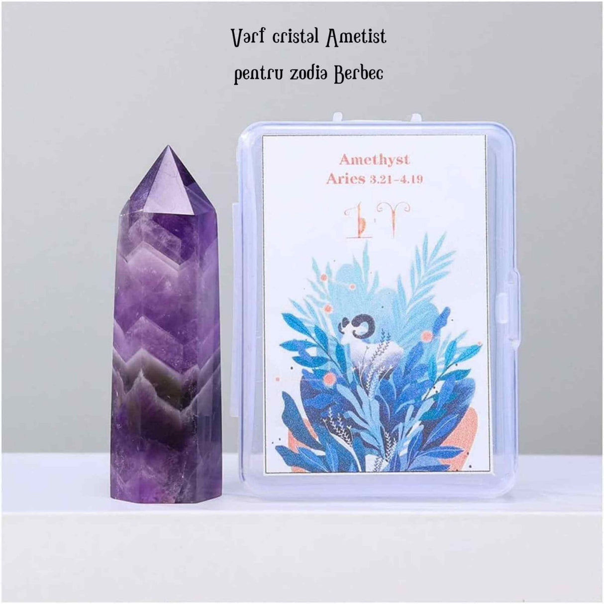 Varf de Cristal 6 cm pentru cele 12 zodii - Pietre semipretioase specifice zodiei Berbec- Un cadou deosebit