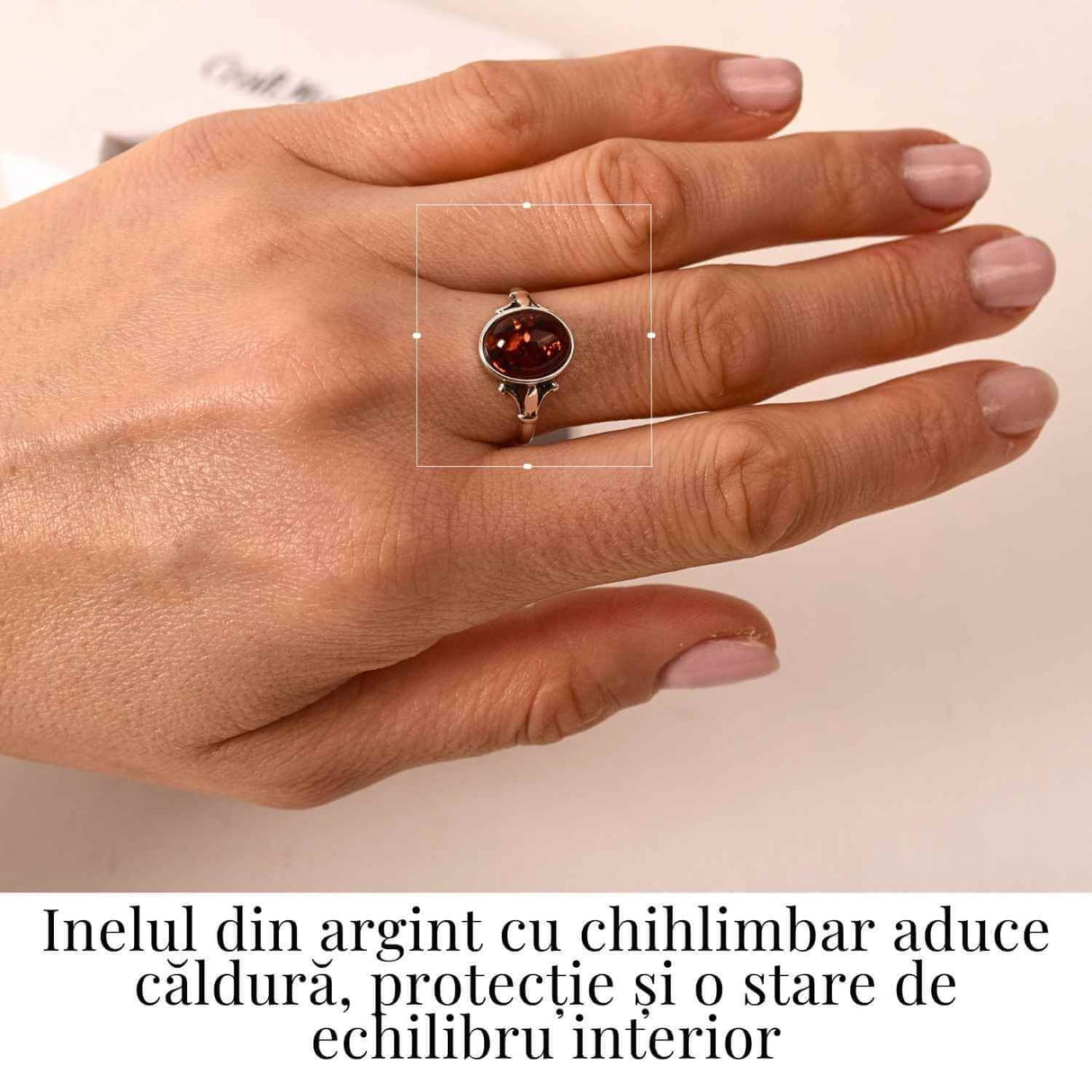 Inel Oval din Argint 925 cu Chihlimbar Natural - Eleganta Calda si Echilibru