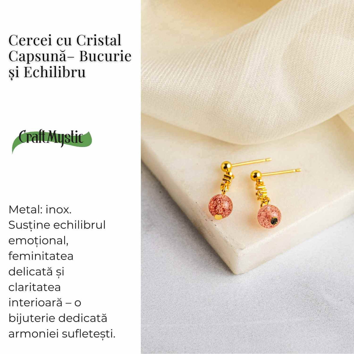 Vibratie de Iubire si Gratie - Cercei cu Cristal Capsuna