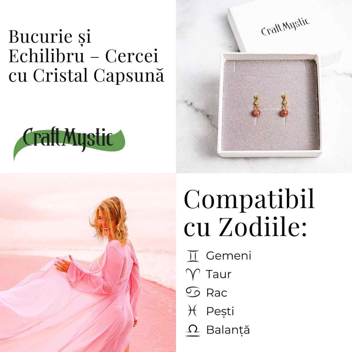 Vibratie de Iubire si Gratie - Cercei cu Cristal Capsuna