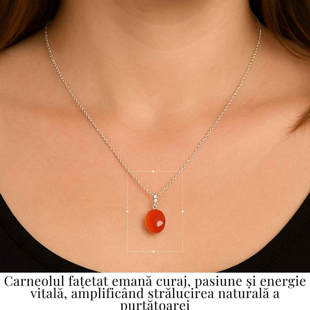 Colier Argint 925 cu Carneol Oval fatetat- Energie, Curaj si Vitalitate