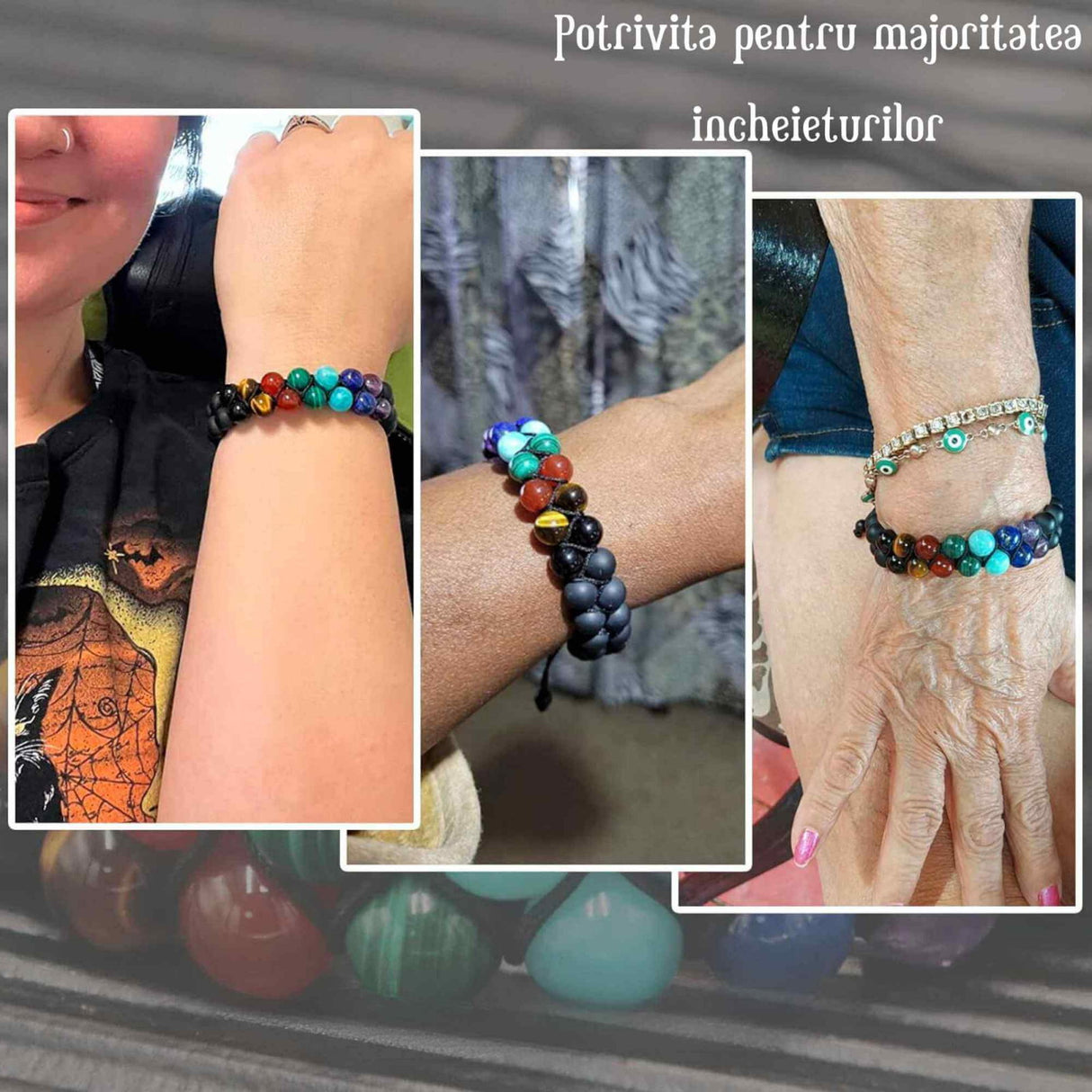 Bratara pentru barbati si femei cu 7 tipuri de Cristale pentru cele 7 Chakre Pietre Reale Pentru Energie, Purificare