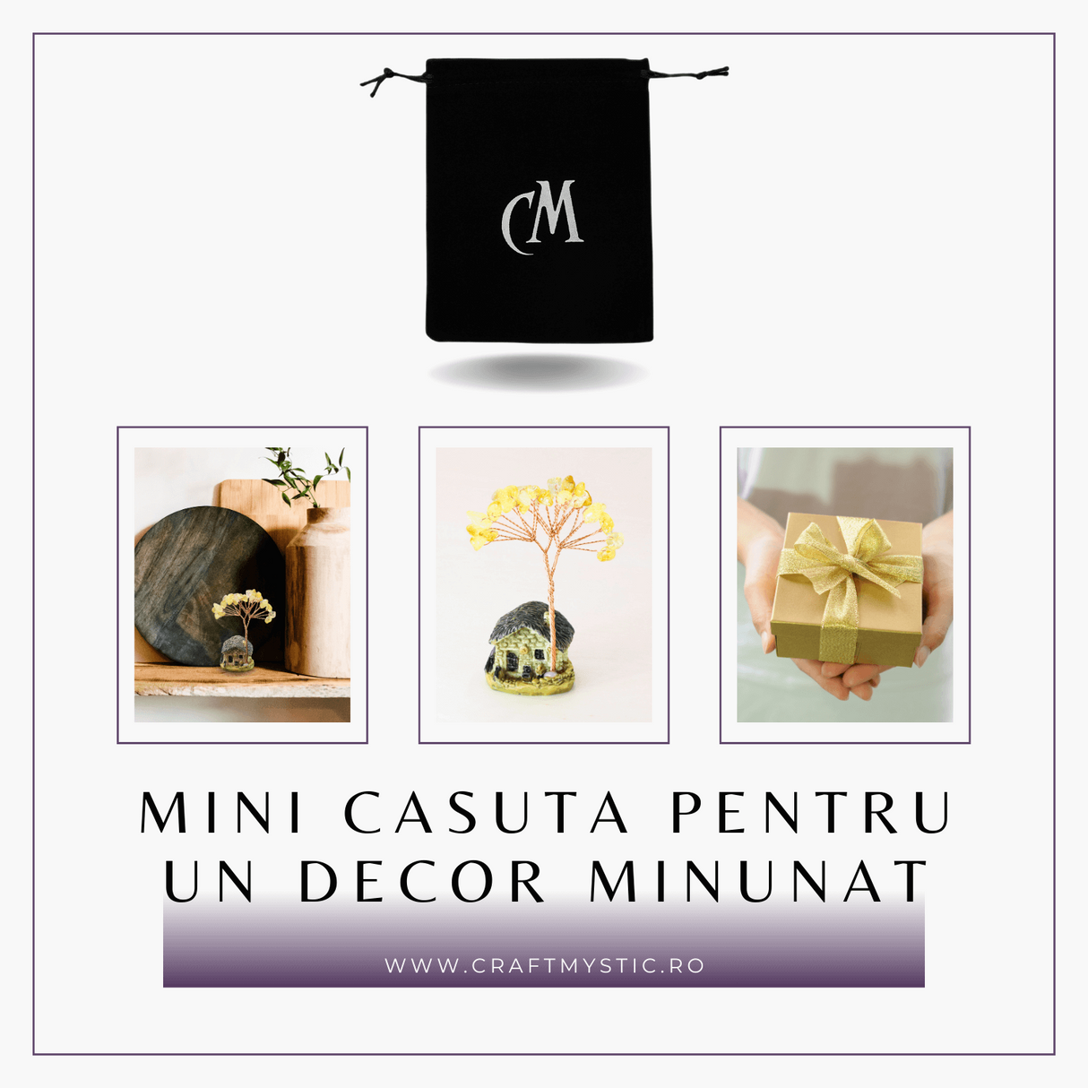 Figurina casuta cu ramura din Citrin Natural , Arbore de Energie Spirituala Reiki, pentru Decoratiuni de Birou si Acasa