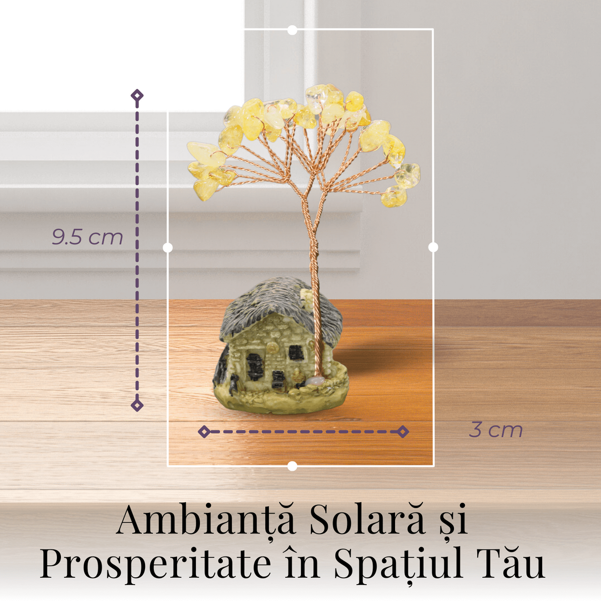 Figurina casuta cu ramura din Citrin Natural , Arbore de Energie Spirituala Reiki, pentru Decoratiuni de Birou si Acasa