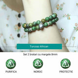 Set 2 Bratari elastice cu Margele 8mm din Turcoaz African Pentru Vindecare, Alinarea Anxietatii si Stresului