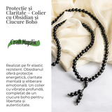 Protectie si Claritate - Colier Mala cu Obsidian si Ciucure Boho