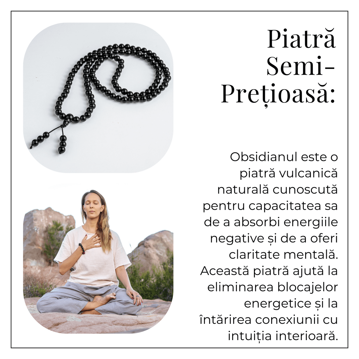 Protectie si Claritate - Colier Mala cu Obsidian si Ciucure Boho